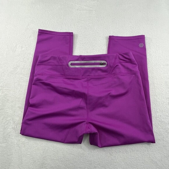 Athleta M Purple Cropped Adjustable Elastic Draw Chord Leggings Pocket Lycra - Picture 2 of 10